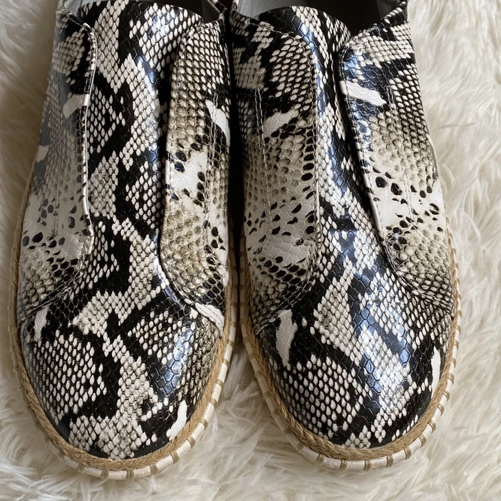 J Slides Black White Python Print Slip On Espadrille Sneakers Size 7